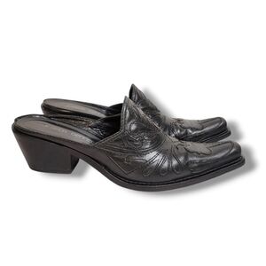 Jessica Bennett Vintage Y2K Black Leather Heeled Mules Western Cowgirl Size 7.5